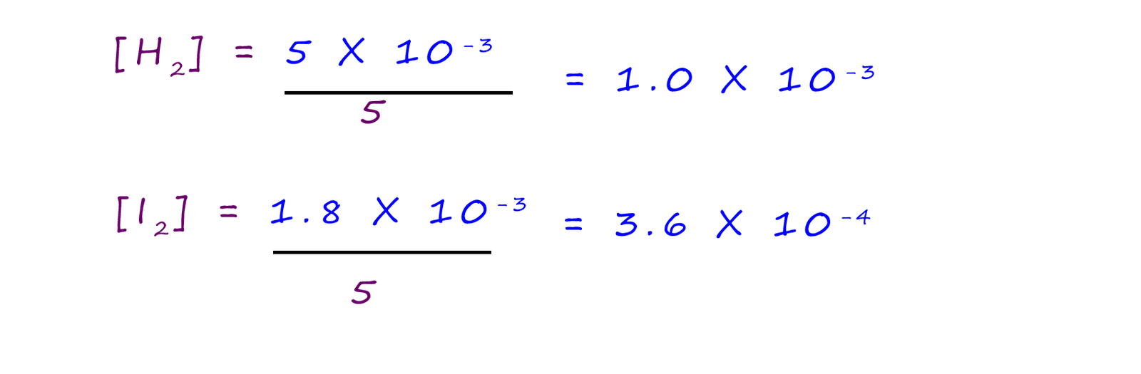 Equilibrium concentrations.